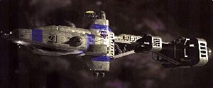 Side view of the Hyperion-class destroyer.